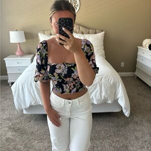 AFRM floral Puff Sleeve Crop Blouse
